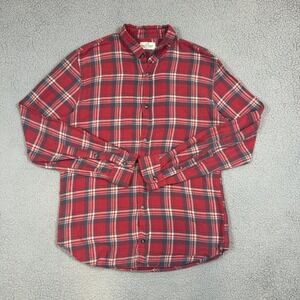 Marine Layer Men's Casual Button Down Long Sleeve Shirt Red‎ Plaid Medium Cotton